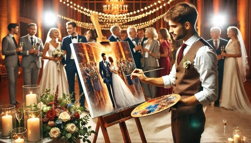 artist painting a wedding in real time at the event